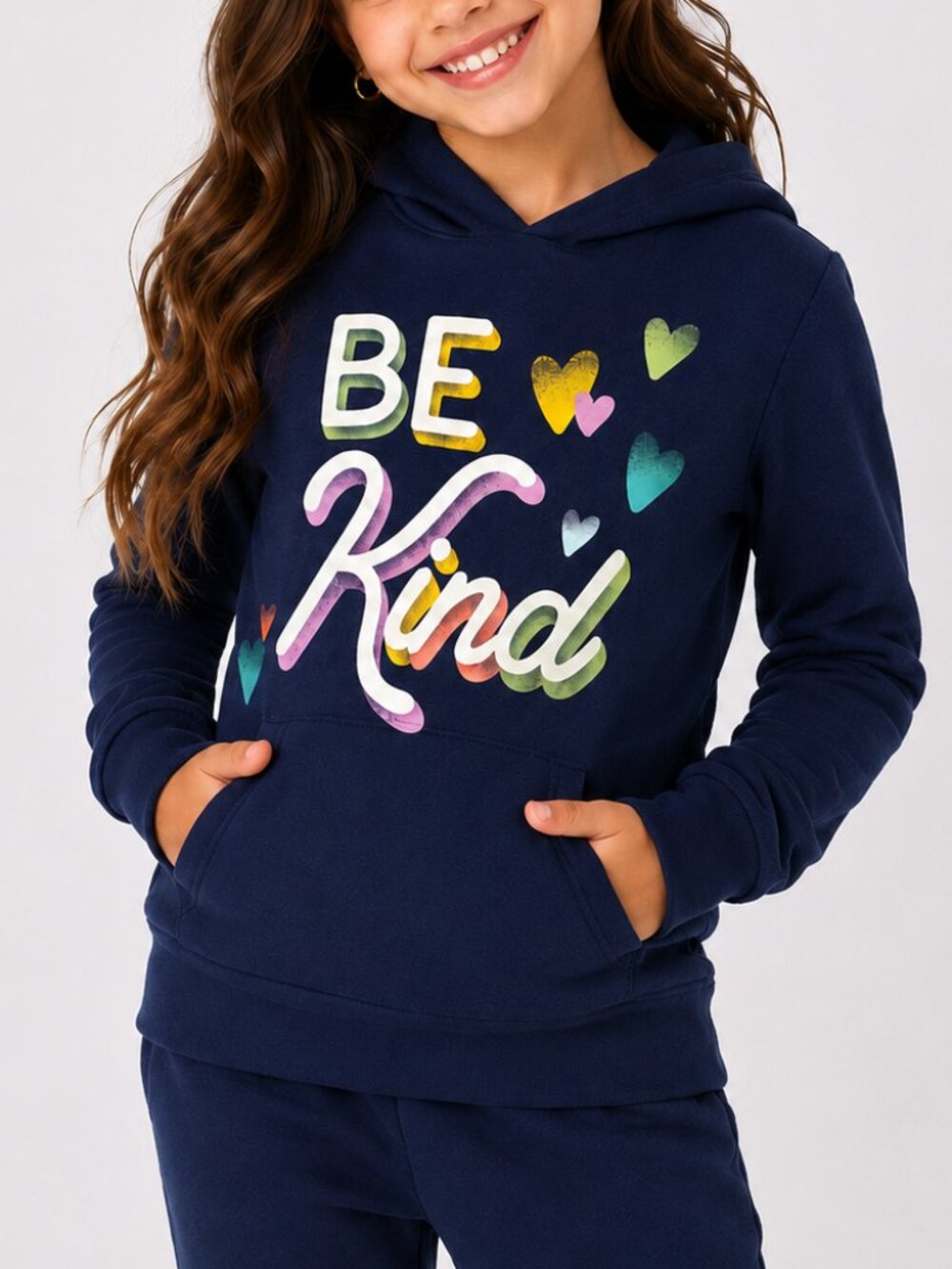 NWT Carter’s Kid Girls Hooded Long Sleeve “Be Kind” Shirt Navy Blue Size 8